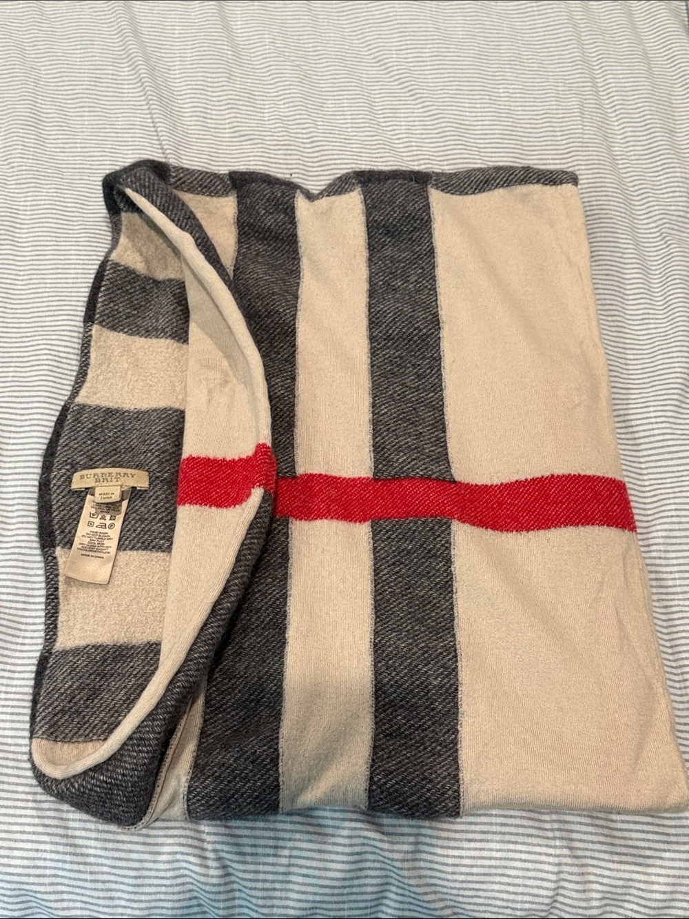 Burberry Men’s Beige, Black & Red Striped Snood